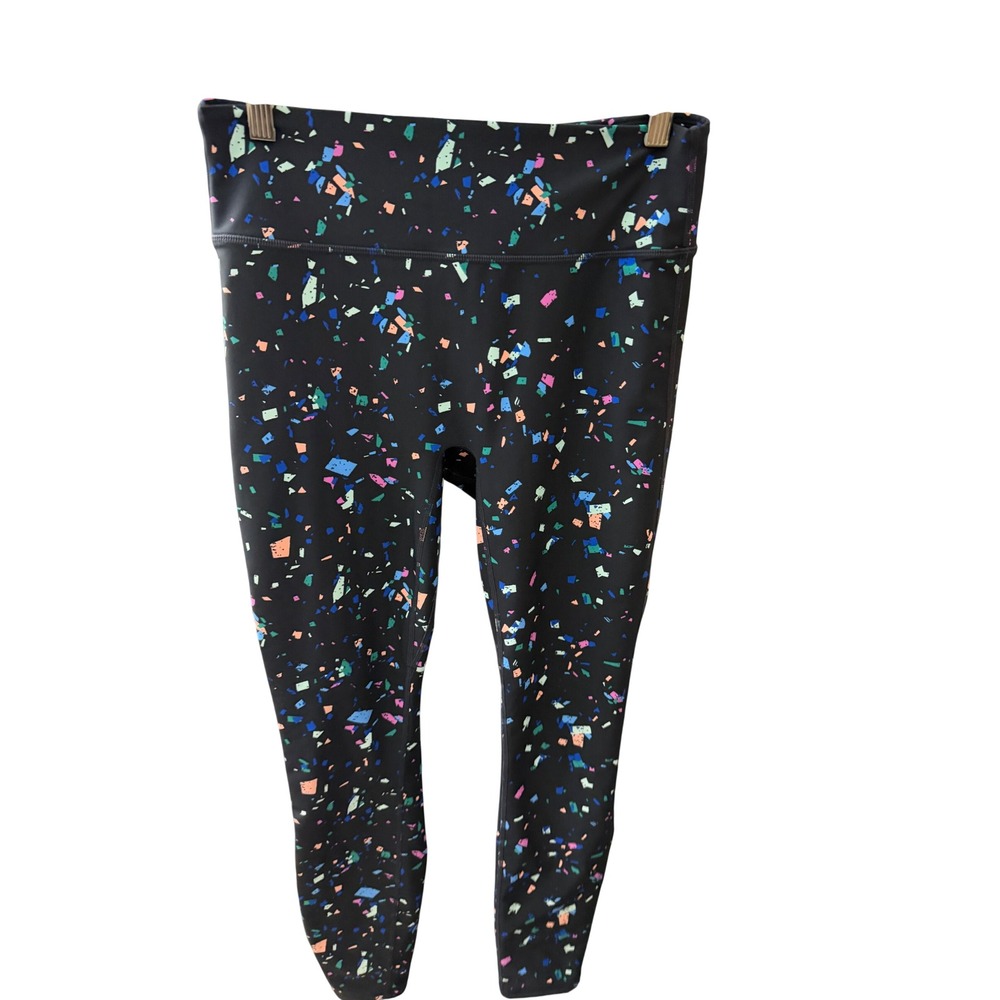 Fabletics Leggings Womens L Black Multi Excellent Confetti Print High Rise Crop